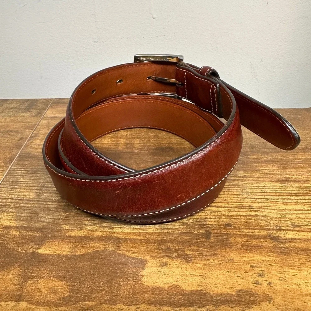 Brooks Brothers Mens Brown Leather Belt Made in Italy Contrast Stitch Size 40